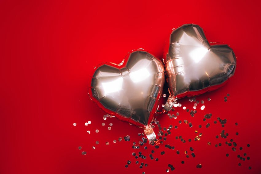 baloons heart shape on red background